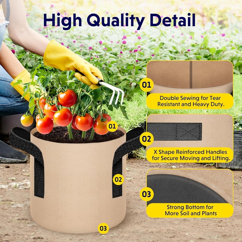 YSSOA 5-Pack 1 Gallon Grow Bags Heavy Duty Thickened Nonwoven Aeration Fabric Pots with Handles, Cloth Pots for Plants, Vegetable, Flower, Tomato Potato - Image 3